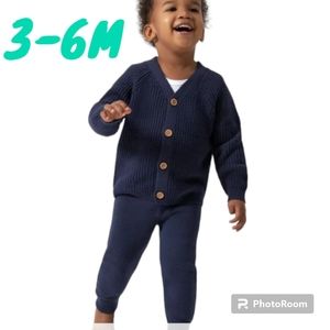 New Modern Moments Cardigan Sweater Jogger Set Navy Buttons Infant unisex 3-6M